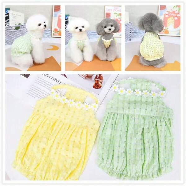 1pc Pet Dog Cat Apparel, New Arrival Cute Daisy Dress Outfit, Suitable For Small Puppy Breed Like Poodle, Teddy, Schnauzer Pets In Spring/Summer