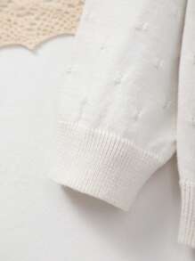 女童纯色薄款长袖蕾丝针织开衫，带纽扣，外套斗篷，春夏季