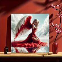 1 件钻石艺术画套装工艺品贴纸美丽红袍白发天使翅膀马赛克套装刺绣 5D DIY 十字绣豪华房间家居派对墙壁装饰家人朋友教师节日礼物
