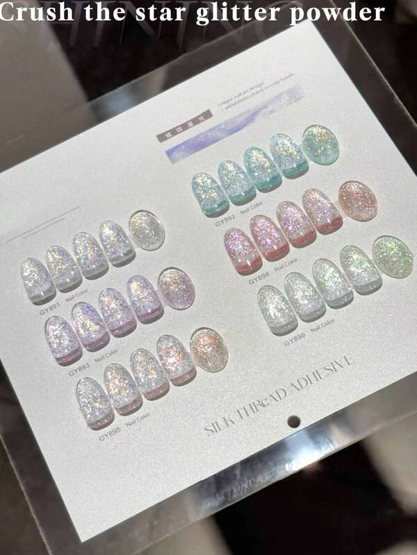 Miss Leia 6 Stück 15ml Sommer Nagellack Bunte zerbrochene Sternenlicht Diamant Gel Nagellack Neue Blitz Platin Hochdichte Pailletten Glitzer Nagellack Beliebte Farben Gel Lack Anfänger Nagelkunst UV LED Aushärtung Einweichen Halbpermanent Geeignet für Schönheitssalon Nagelstudio Set DIY Zuhause Feiertage Geschenk für Frauen Nagelkunstdesign Geeignet für alle Jahreszeiten Weihnachten