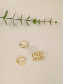 3 pièces Lot Élégant Rétro Ton Or Géométrique Anneaux - Larges Bandes Distinctives Et Conception Tressée Unique, Idéal Pour Le Port Quotidien, Les Fêtes, Les Anniversaires, Noël, La Saint-Valentin, Cadeaux D'accessoires Brillants