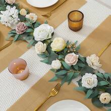 Artificial Flowers Combo, Champagne Silk Roses, Peonies, Dahlias With Stems For DIY Wedding Bouquets, Baby Shower, Table Centerpieces, Home Decor, Fake Floral Arrangements, Party Decorations - 白色 - 查看 5