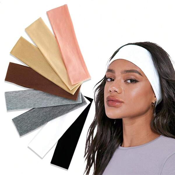 Shyvis 8-Pack Headbands For Women - Non-Slip Elastic Sweatbands - Soft Fabric Hair Bands For Gym, Workout, Yoga, Running, And Sports - Stylish, Cotton Headbands For Women And Girls.