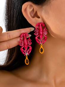 1 par de nuevos aretes con colgante de escorpión con efecto de goteo de aleación de zinc estilo costero, para mujeres, para fiestas de verano