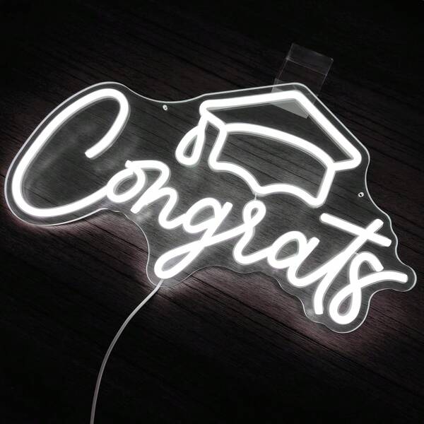 1 Stück Glückwunsch Absolvent LED Neon Schild - USB betrieben dimmbarer Wanddekor mit Abschluss Kappe & Champagnerglas Design, Schriftstil Beleuchtung für Abschlussfeier, Zuhause Büro Feier, robuste Kunststoffkonstruktion, Abschluss Dekoration, Party Ambiente Beleuchtung, Dekorative Beleuchtung, stabile Konstruktion, Party Planer