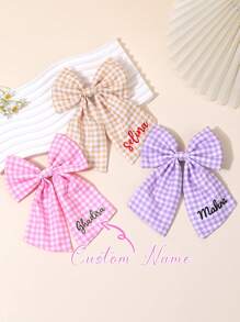 1 Stück personalisierte Karomuster Haarschleife für Mädchen in braun, rosa, lila, Schleife mit Alligatorspange, personalisierter Text, pastoraler Stil Haarnadel, süß, personalisierte Haarspange, personalisiertes Geschenk, Baby-, Kinderzubehör für die Haare