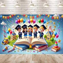 1pc Graduation Backdrop Cloth - Vibrant Celebration Scene With Balloons, Ribbons, Reusable Multipurpose Home Party Decor For Photo Booths, Graduation Parties, And Festivals, Photo Booth Backdrop | Celebratory Atmosphere | 2D Flat,Notmulti-Layer Or Real Model