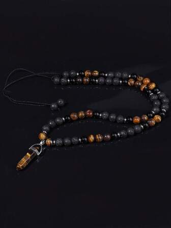 Heren lavastenen kralenketting - Tijgeroog / Zwarte agaat hanger ketting - Cadeau voor mannen - Bohemen lange ketting - Sieraden Unisex cadeaus voor echtgenoot, vriend, vader, opa, oom