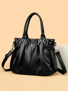 2026年新款女士奢华手提包，设计师款柔软皮革单肩斜挎包，优雅大容量托特包 - 黑色 - 查看 3