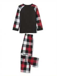 Family Matching Christmas Pajamas, Baby Romper/Dog Clothes/Letter Snowman Print Long Sleeve Tops And Plaid Pants Sleepwear Set - Black - View 2