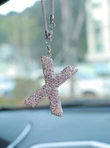 1pc Car Interior Pendant Rhinestone A-Z Letter Car Rear View Mirror Pendant Rear View Mirror Pendant Interior Decoration