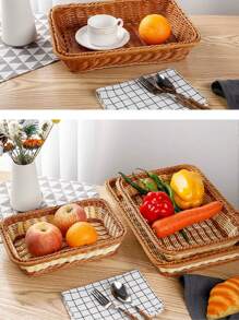 1pc Imitation Rattan Woven Bread Basket, Fruit Basket, Dessert Display Plate, Stackable Tray, Multi-Functional Storage Basket, Hand-Made Storage Basket, Woven Basket, Draining Basket