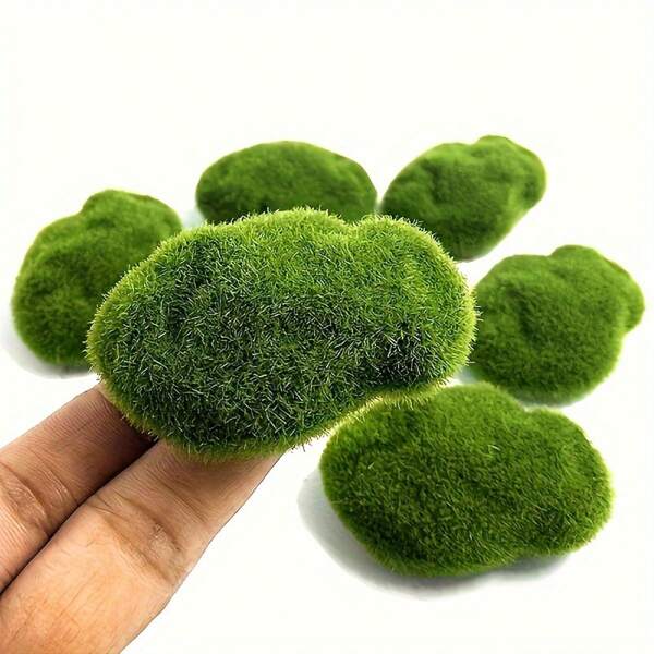 10/20/30 Pcs X Simulated Moss Green Grass Micro Landscape, Different Sizes, Simulated Stones, Natural And Beautiful Miniature Decoration For DIY Fairytale Garden Aquarium Fish Tank Bottle Outdoor Decoration
