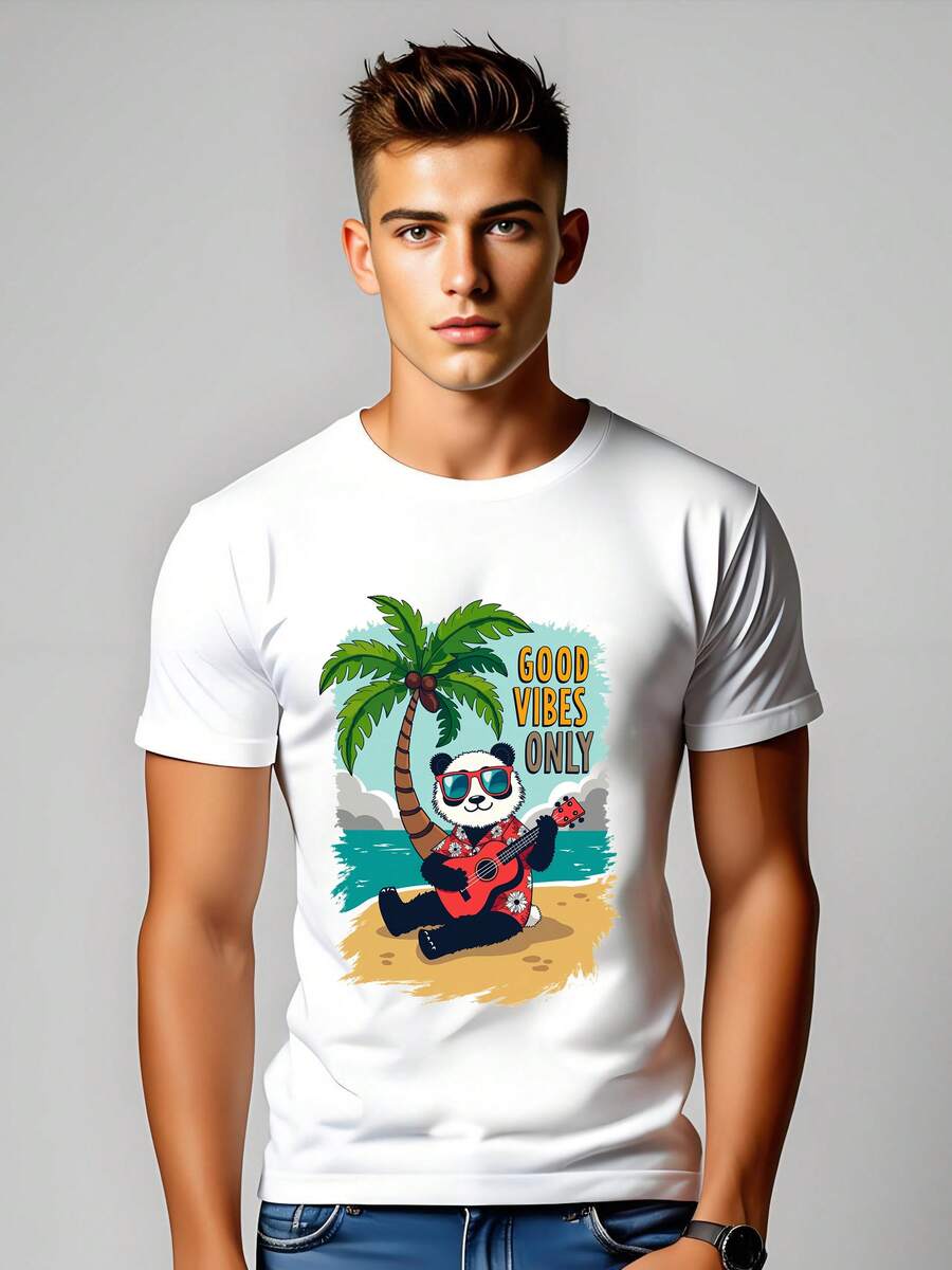 Good Vibes Only Panda T-Shirt - Beach Ukulele Panda Tee