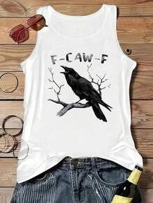 Cool Raven "F-CAW-F" Graphic Tank Top, Summer Casual White - White - View 1