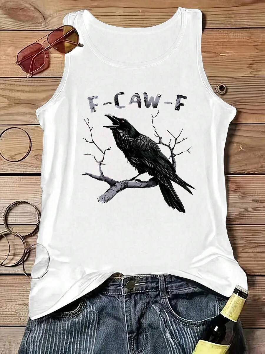 Cool Raven "F-CAW-F" Graphic Tank Top, Summer Casual White - White - View 1