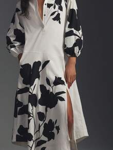 1pc Elegant Leaf & Floral Print Dress