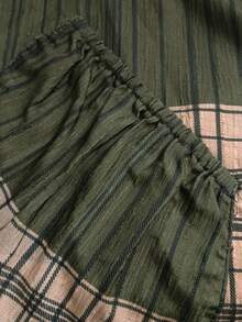 Women's Fashionable Casual Lattice Cuffed Jumpsuit, Loose & Comfortable For Leisure, Beach, Daily Commute, Home, Spring/Summer