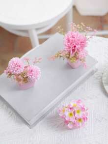 1pc/3pcs 3-4inch(H) Mini Pink Potted Artificial Flowers For Home, Bedroom, Living Room, Wedding, Birthday, Graduation, Party And Desktop Decoration