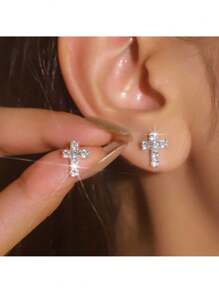 Sparkling Crystal Cross Stud Earrings – Elegant And Petite Earrings Featuring Classic Cross Design Adorned With Dazzling Cubic Zirconia Stones In A Shiny Silver Tone Finish – Lightweight And Comfortable For Everyday Wear – Adds A Subtle Touch Of Faith And Sparkle To Any Outfit – Perfect For Daily Wear, Church Services, Religious Celebrations, Baptisms, And Confirmations – A Meaningful Gift For Christians – Secure Post Backs For Worry-Free Wear – A Timeless And Cherished Piece With Spiritual Elegance And Radiant Shine