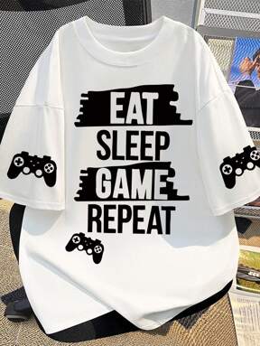 Teen Boys Game Controller Print, Short Sleeve Soft Tee, Casual Gaming Wear Summer, Boys Tops