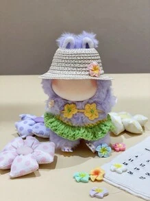 (Hat Only)1pc Doll Hat,Vacation Style/Hawaiian Style Plumeria Straw Hat, Hibiscus Straw Hat, Suitable For Taking To The Beach For Vacation Trips.