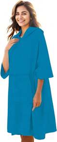 Poncho de surf, toalla de cambio con bolsillo, bata de baño de tejido de rizo de gran tamaño para mujeres, poncho toalla con capucha - Azul - Ver 1