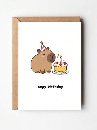 1pc Capybara Birthday Card, High-Quality Paper With Envelope– Funny Pun Greeting Card For Animal Lovers – Cute Bday Card For Him, Her, Family Or Friends