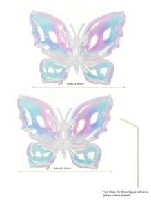 2pcs Ombre Transparent Butterfly Aluminum Foil Balloons, No Power Needed, Birthday Party Decoration, Anniversary Atmosphere Decor, Wall & Outdoor Wreath Decoration