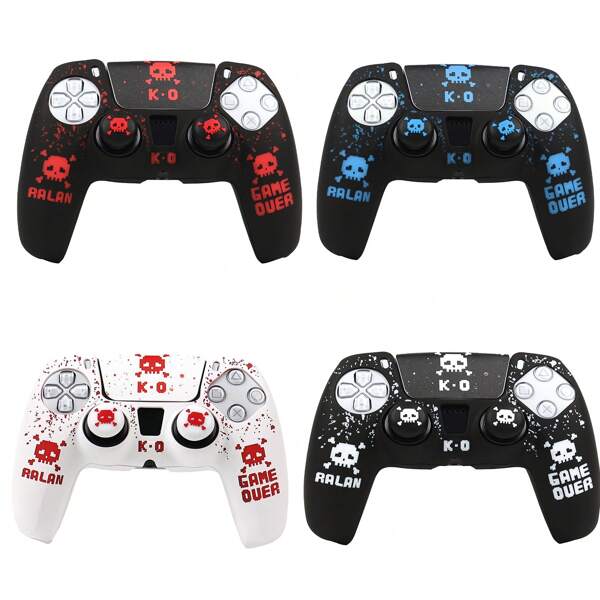 RALAN Pixelated Skull Controller Skin Cover For Playstation 5 Controller, RALAN 1 Controller Protector Case+2 Customised Thumb Grips Caps+1 Custom Stickers