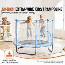 60" Kids Trampoline, 5FT Indoor Outdoor Trampoline, Mini Toddler Recreational Trampolinewith Safety Enclosure Net And Basketball Hoop, Birthday Gifts Christmas Toys For 3+ Years Children, Blue - 60-inch Blue - View 2