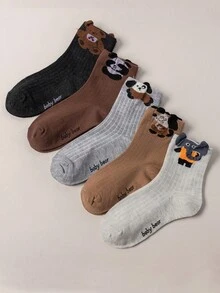 5/10 双儿童卡通动物 3D 耳朵设计条纹袜子，可爱日系 Ins 风格中筒袜，适合幼儿、儿童、学生 - 彩色 - 查看 9