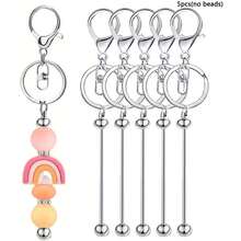 5/10 件串珠钥匙扣带，散装串珠 DIY 空白钥匙扣金属串珠钥匙扣配件，适用于串珠钥匙扣工艺品，手工礼品（适合孔径大于 2 毫米的珠子）