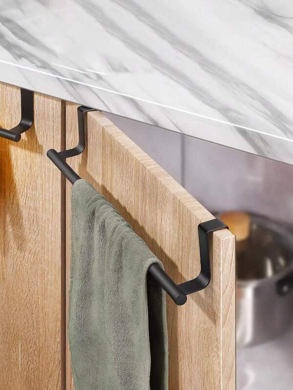 1pc Sink Kitchen Door Towel Rack Set, Large + Small Size, Cabinet Door Hanging Towel Rack In Black/White, No Drill, Fits Kitchen Cabinet Doors And Drawers, Multi-Purpose Towel Rack Back To School
