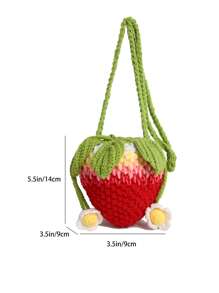 Handmade Crochet Strawberry Handbag, Small Unique Design Hollow Knitting Cross-Body Yarn Bag, Cute And Sweet Key Coin Purse