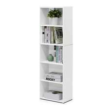 HOMLUX Luder 5-Tier Bookcase, Bookshelf & Storage Shelves, Wood Finish Bookcases, Five-Level Display Unit For Living Room, Bedroom, Office, White
