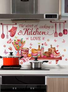 1 pièce Sticker cuisine avec graphique de légumes et slogan, stickers, décalcomanie murale, décalcomanie en vinyle pour décorations de maison, articles de décoration pour le printemps rafraîchissant votre maison, autocollants de décoration Rama