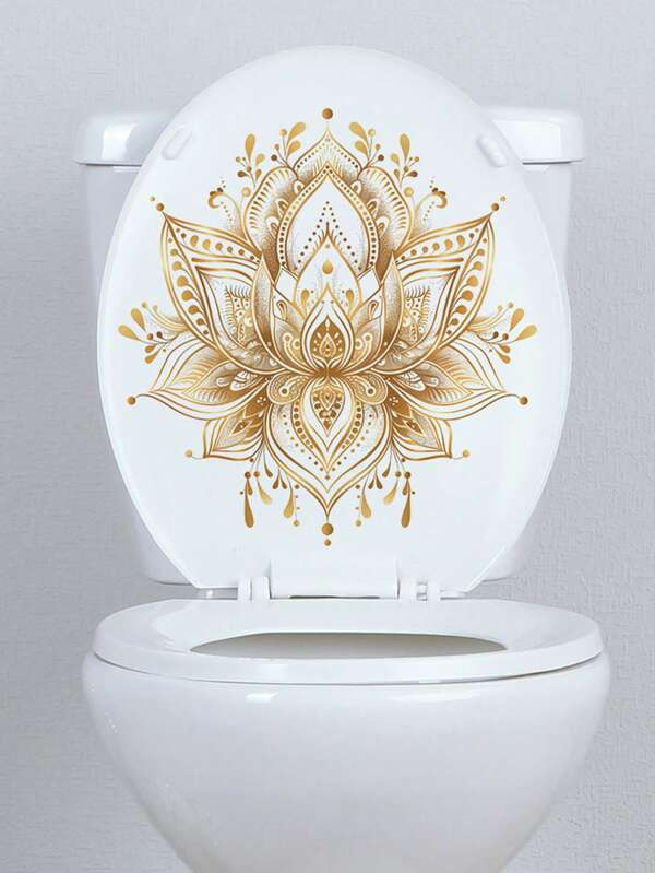 1pc Mandala Flower Pattern Self-Adhesive Toilet Seat Sticker, Removable PVC Toilet Lid Decor Sticker, Creative Toilet Wall Decal, Bathroom Waterproof Sticker, Christmas/Halloween Gift Decoration