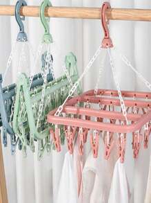 1pc Plastic Clothes Drying Rack With 32 Hooks, Foldable And Drip-Proof Design, Suitable For Hanging Clothes, Underwear, Socks And Plus Size, Not For Coats, Dresses, Pants, Shoes, Jeans, Thick Skirts, Spring/Summer Tops, Ergonomic Design, Electricity-Free Space Saving Sock And Underwear Drying Rack, Home, Bathroom, Dorm Wardrobe Storage Organizer