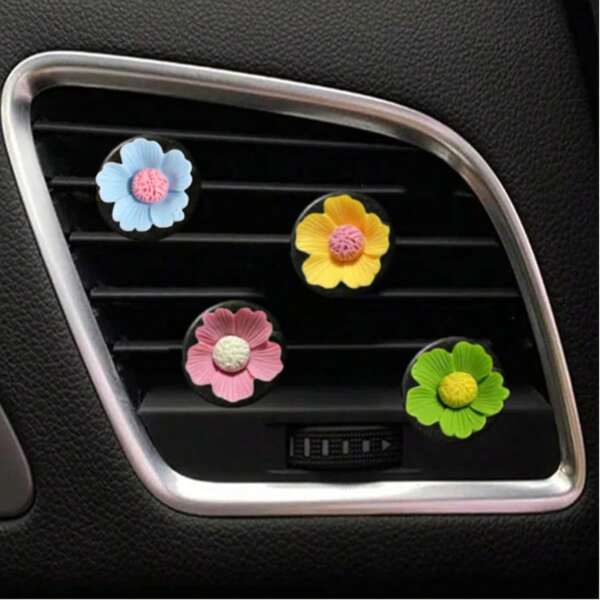 4pcs Cute Macaron Colored Five Petal Small Flower Decoration Car Vent Aromatherapy Clip, Colorful Daisy Car Interior Decoration, Small Gift