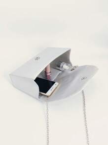 1pc Plain Glittery Knotted Clutch Purse, Silver Color Evening Bag Suitable For Parties, Banquets And Daily Use