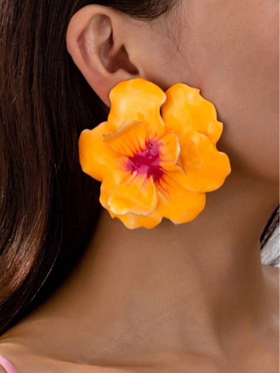1 par de brincos florais tie-dye, adequados para uso diário