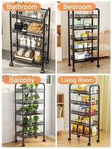 Rolling Utility Cart Organizer, Stable And Sturdy Black Rolling Storage Carts With Wheels, Storage Cart For Bathroom, Kitchen, Snack, Craft, Makeup, Kitchen Storage And Organization, Daily Essentials, Shelf Rack Dish Drying Rack Utensil, 3/4/5 Tier - Black - View 11
