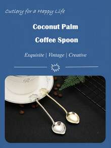 Tropical Coconut Palm Teaspoon Coffee Stirring Spoons - Golden Metal Souvenir With Palm Leaf Design, Ideal For Dining Bar Decor, Bar Accessories Tropical Theme Decor Durable Metal Spoons, Coffee Bar Accessories Long Handle Coffee Spoon, Iced Tea Spoon, Ice Cream Spoon, Stirring Spoon, Dessert Scoop, Coffee Scoop, Ice Cream Spoon, Mixing Scoop, Hotel, Restaurant, Public Jam Spoon, Tableware School Supplies,Back To School,Valentine Day/Valentines - Multicolor - View 10