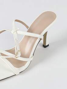 Stiletto Heeled Ankle Strap Sandals, White Elegant Ankle Strap High Heel Sandals For Women,Spring Summer Outfits - White - View 9