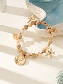 1pc Beach Vacation Style Starfish Beaded Bracelet For Women - Multicolor - View 1