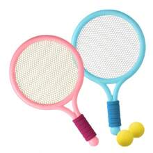 1 set de 2 piezas Raquetas de tenis de plástico con 1 pelota de tenis y 1 pelota de bádminton, pelota de entrenamiento, set de raquetas de tenis de playa, colores surtidos, adecuado para deportes al aire libre, ocio y actividades al aire libre para padres e hijos