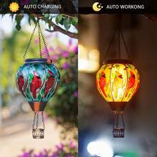 Starsoul Hot Balloon Solar Lantern With Flower Projection Metal Outdoor Waterproof Hot Balloon Solar Lights Hanging Lantern For Garden Yard Patio Decor - 紅衣主教-B-2pc - 查看 4