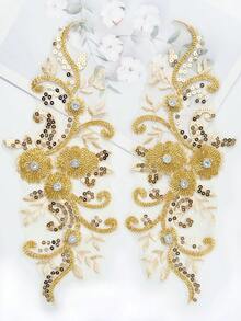 1 Pair Embroidered Beaded Sequin Applique DIY Decor For Wedding Gown, Dress, Lace & Net Sewing Craft Accessories