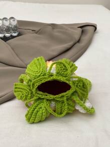 Handmade Crochet Strawberry Handbag, Small Unique Design Hollow Knitting Cross-Body Yarn Bag, Cute And Sweet Key Coin Purse